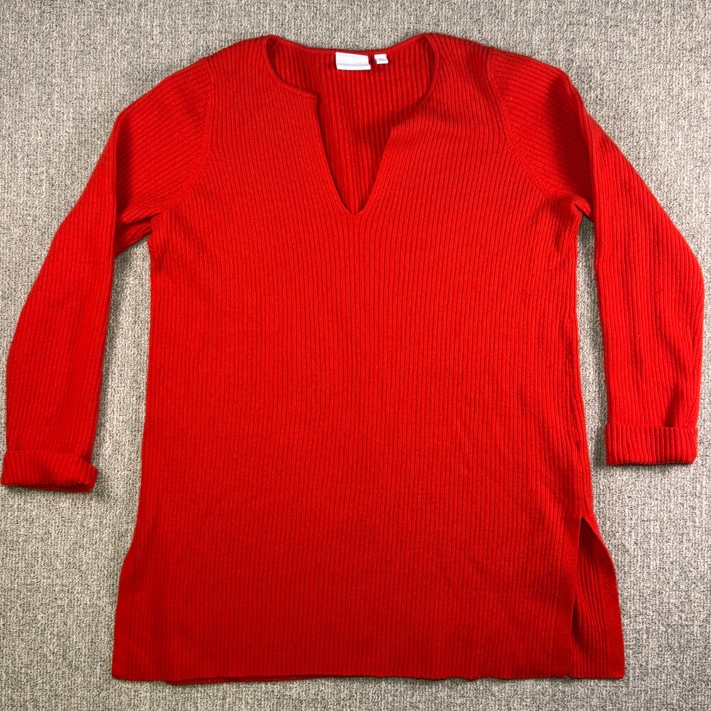 Anthropologie Elli & W Red Ribbed‎ Sweater Tunic XL Merino Blend Cozy Winter